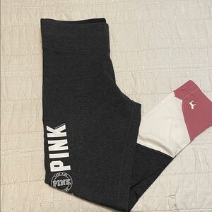 PINK Victoria's Secret Yoga Leggings - Dark grey and White with Pink Accents